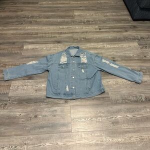 Distressed denim jacket, plus size 2xl